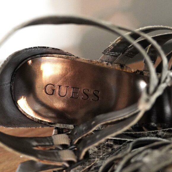 GUESS Open Toe Gladiator Snake Skin Platform Heels - Picture 8 of 9